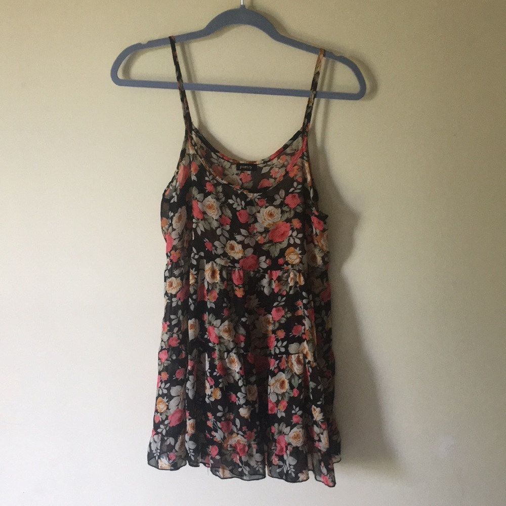 Sheer Black Floral Tiered Pattern Dress